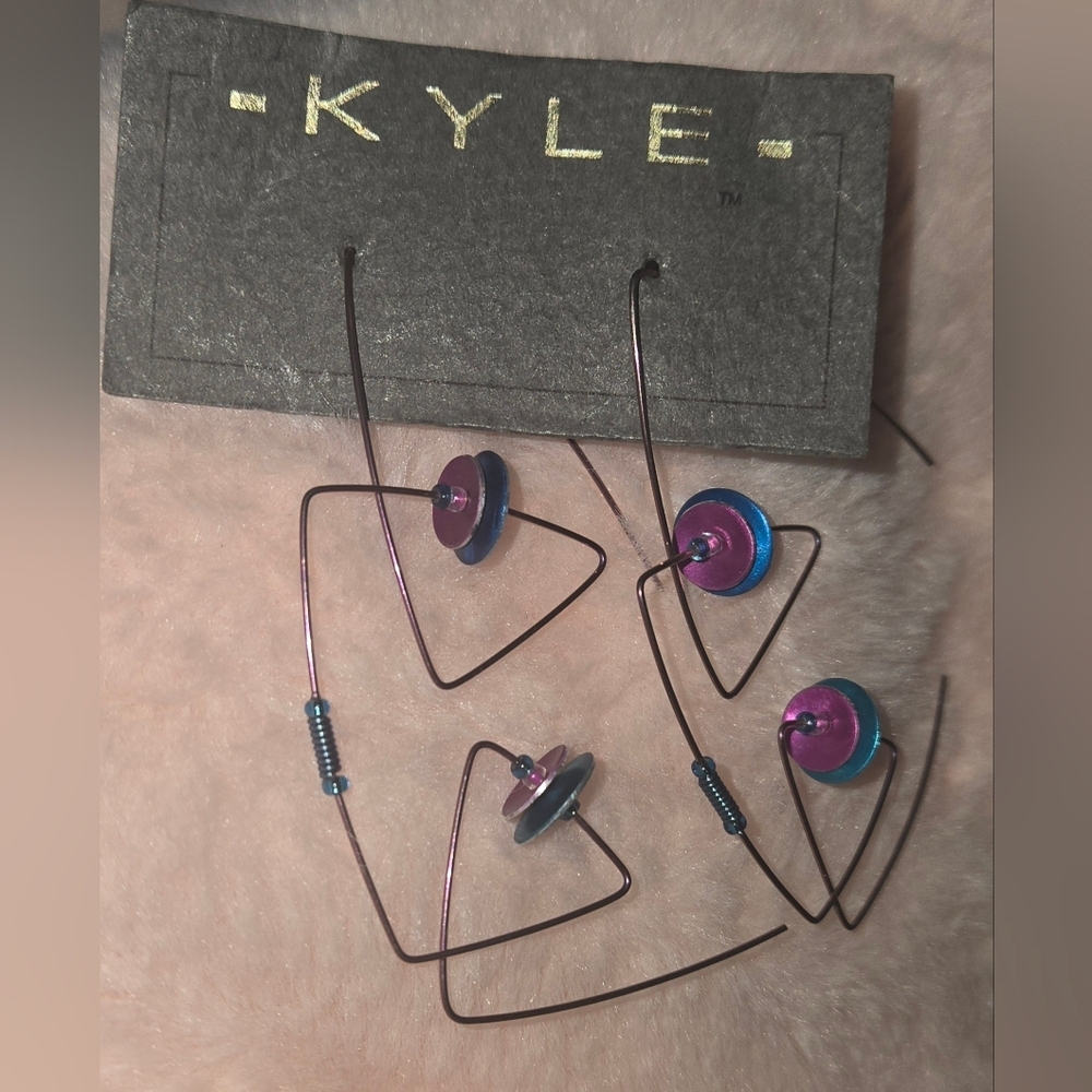 Vintage KYLE Purple and Blue Geometric Earrings